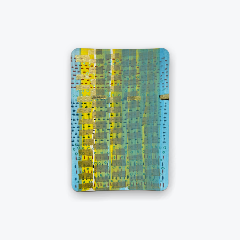 small work on paper, yellow, blue, gold