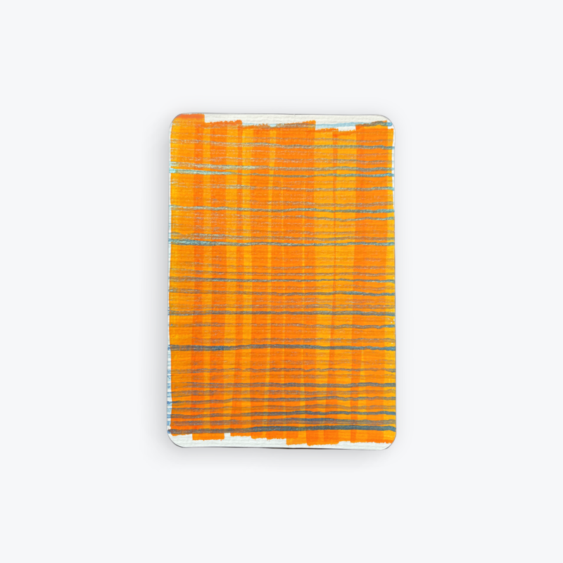 Drawing, on paper, small works, Noontime Burn, Orange vinyl paint and metallic ink