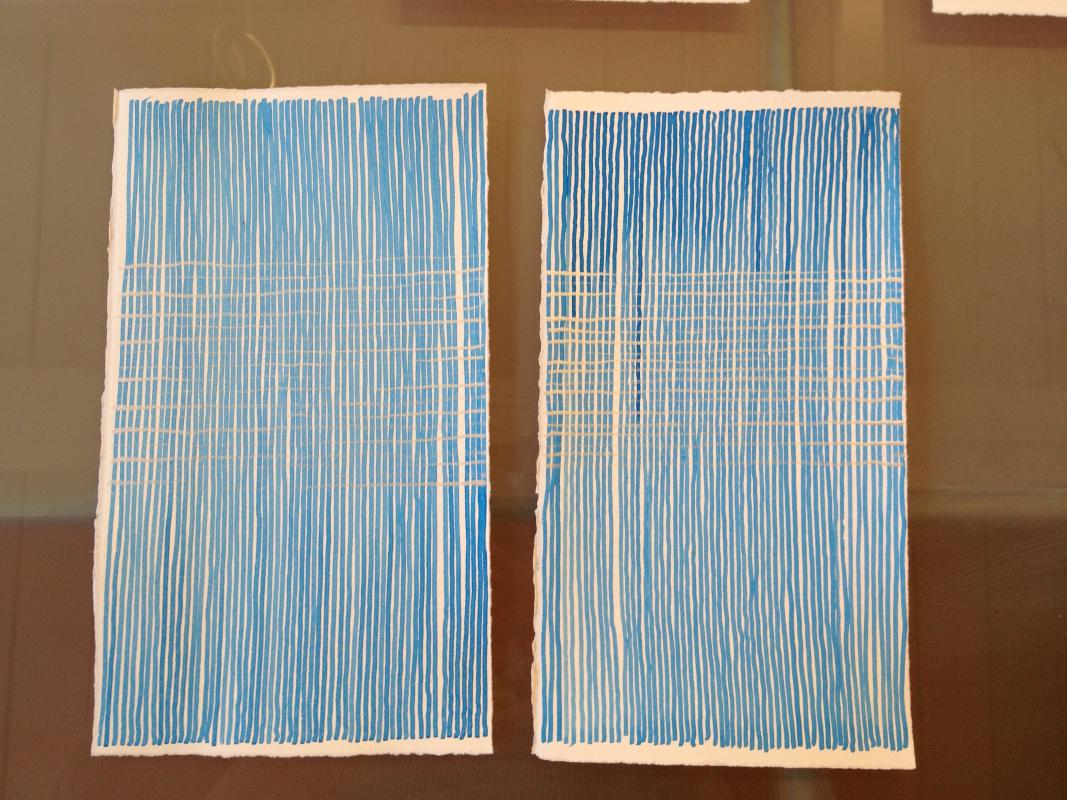 two blue ink drawings with 19 lines
