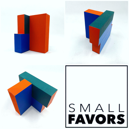 A square image with 3 views of a small sculptural drawing.