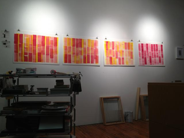 Stella Untalan In the studio magenta and yellow on the wall