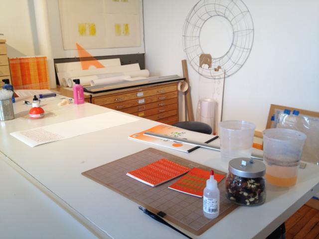 work surface in the studio