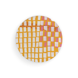 Round drawing on MDF, orange, white, red, yellow